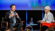 Tesla founder Elon Musk speaks with moderator Xenia Wicket during the opening of Offshore Northern Seas 2022 in Stavanger, Norway, on August 29, 2022. NTB/Carina Johansen via REUTERS 