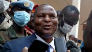 Central African Republic President Faustin Archange Touadera addresses the media outside a polling station, after casting his ballots during the Presidential and legislative elections at a polling station in Lycee Boganda, Bangui, Central African Republic,  December 27, 2020. REUTERS/Antonie Rolland