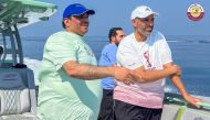 Minister of Environment and Climate Change H E Sheikh Dr. Faleh bin Nasser bin Ahmed bin Ali Al Thani during a trip to whale sharks congregation areas in Al Shaheen field north Qatar.