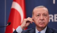 Turkish President Tayyip Erdogan attends a joint news conference with Serbian President Aleksandar Vucic (not pictured) during a visit to Belgrade, Serbia September 7, 2022. REUTERS/Marko Djurica