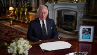 King Charles III delivers his address to the nation and the Commonwealth from Buckingham Palace, London, following the death of Queen Elizabeth II on Thursday. Picture date: Friday September 9, 2022. Yui Mok/Pool via Reuters