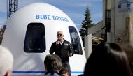 Amazon and Blue Origin founder Jeff Bezos addresses the media about the New Shepard rocket booster and Crew Capsule mockup at the 33rd Space Symposium in Colorado Springs, Colorado, on April 5, 2017. REUTERS/Isaiah J. Downing/File Photo