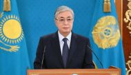 Kazakh President Kassym-Jomart Tokayev speaks during a televised address to the nation following the protests triggered by fuel price increase in Nur-Sultan, Kazakhstan on January 7, 2022. Official website of the President of Kazakhstan/Handout via REUTERS