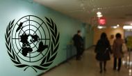 The United Nations logo is displayed on a door at UN headquarters in New York. File Photo / Reuters