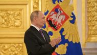 Russian President Vladimir Putin attends a ceremony marking the 100th anniversary of the State Sanitary and Epidemiological Service at the Kremlin in Moscow on September 14, 2022. Sputnik/Pavel Byrkin/Kremlin via REUTERS