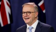 Australian Prime Minister Anthony Albanese addresses members of the media at the Commonwealth Parliamentary Offices in Sydney, Australia, on July 8, 2022.  REUTERS/Loren Elliott/File Photo
