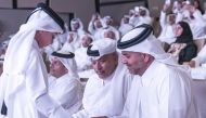 Prime Minister and Minister of Interior H E Sheikh Khalid bin Khalifa bin Abdulaziz Al Thani launching the emblem of the State of Qatar. Speaker of the Shura Council H E Hassan bin Abdullah Al Ghanim
and Their Excellencies Ministers also attended the event.