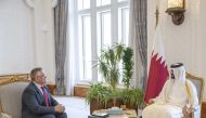 Deputy Amir H H Sheikh Abdullah bin Hamad Al Thani meeting Ambassador of the Republic of Moldova  H E Victor Tvircun at Amiri Diwan, yesterday.