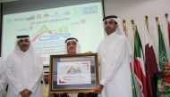 Rashid Mashlash Al Khayarin, Director of Al Daayen Municipality, receiving the award in the presence of Mansour Abdullah Zaid Al Mahmoud, Assistant Undersecretary for Municipal Affairs at the Ministry of Municipality.