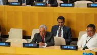 Minister of State for Foreign Affairs H E Sultan bin Saad Al Muraikhi (first left) during the 46th annual meeting of Foreign Ministers of the member states of the Group of 77 and China, in New York.

