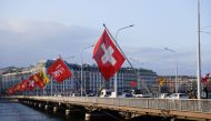 A Swiss flag is pictured on the Mont-Blanc bridge in Geneva, Switzerland, on March 8, 2021. File Photo / Reuters
