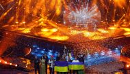 Kalush Orchestra from Ukraine appear on stage after winning the 2022 Eurovision Song Contest in Turin, Italy, May 15, 2022. (REUTERS/Yara Nardi)