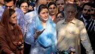 Maryam Nawaz, daughter of former Pakistani Prime Minister Nawaz Sharif and leader of the ruling Pakistan Muslim League (Nawaz) (PML-N) political party, speaks to members of the media, after the court quashed her conviction, outside High Court in Islamabad, Pakistan, on September 29, 2022. REUTERS/Stringer