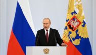 Russian President Vladimir Putin delivers a speech during a ceremony to declare the annexation of the Russian-controlled territories of four Ukraine's Donetsk, Luhansk, Kherson and Zaporizhzhia regions, after holding what Russian authorities called referendums in the occupied areas of Ukraine that were condemned by Kyiv and governments worldwide, in the Georgievsky Hall of the Great Kremlin Palace in Moscow, Russia, September 30, 2022. Sputnik/Grigory Sysoyev/Kremlin via REUTERS