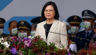 Taiwan's President Tsai Ing-wen gives a speech on National Day in Taipei, Taiwan, on October 10, 2022. REUTERS/Ann Wang