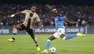 Napoli's Victor Osimhen in action against Ajax Amsterdam's Jurrien Timber during their UEFA Champions League Group A  match at the Stadio Diego Armando Maradona, in Naples, Italy, on October 12, 2022.  REUTERS/Ciro De Luca