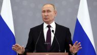 Russian President Vladimir Putin attends a news conference following the Commonwealth of Independent States (CIS) leaders' summit in Astana, Kazakhstan, on October 14, 2022. Sputnik/Valery Sharifulin/Pool via REUTERS 