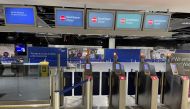 A closed security check-in at Frankfurt Airport is pictured during a strike of security staff at various German airports to put pressure on management in wage talks in Frankfurt, Germany, on March 15, 2022.  File Photo / Reuters