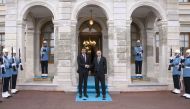 Amir H H Sheikh Tamim bin Hamad Al Thani and President of Turkiye H E Recep Tayyip Erdogan during a reception at Dolmabahce Palace, Istanbul, on Friday.