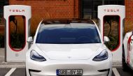 Tesla cars are seen at the V3 supercharger equipment during the presentation of the new charge system in the EUREF campus in Berlin, Germany, on September 10, 2020.  File Photo / Reuters
