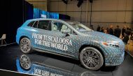 A camouflaged prototype of the new Mercedes-Benz EQS Electric SUV is displayed at the automaker's new battery pack plant in Bibb County, Alabama, US, on March 15, 2022. File Photo / Reuters
