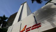 The Air India logo is seen on the facade of its office building in Mumbai, India, on July 7, 2017.   File Photo / Reuters