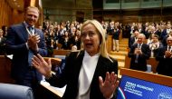 Leader of Brothers of Italy Giorgia Meloni attends meeting with Brothers of Italy newly elected MPs in Rome, Italy, on October 10, 2022. (REUTERS/Guglielmo Mangiapane)