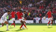 Nottingham Forest's Taiwo Awoniyi scores the only goal of the match during their EPL clash against Liverpool at The City Ground, Nottingham, Britain, on October 22, 2022.   REUTERS/David Klein