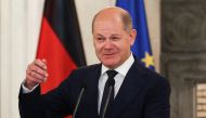 Greek Prime Minister Kyriakos Mitsotakis (not pictured) and German Chancellor Olaf Scholz hold a news conference at the Maximos Mansion in Athens, Greece October 27, 2022. REUTERS/Louiza Vradi
