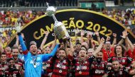 Flamengo Diego Alves, Everton and Diego celebrate with the trophy after winning the Libertadores REUTERS/Luisa Gonzalez