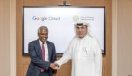 Omar Hussain Alfardan Group, President and CEO of Alfardan Group, and Thomas Kurian, CEO of Google Cloud shake hands during the event in Doha recently.