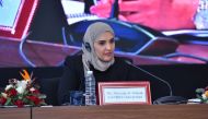 NHRC Chairperson and GANHRI President H E Maryam bint Abdullah Al Attiyah during her speech at the annual GANHRI meeting.