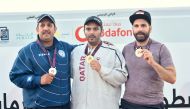 Qatar's Saeed Abu Shareb (centre) celebrates on the podium with Kuwait’s Mansour Al Rashidi and Samer Sarkis of Lebanon. Pic: Abdul Basit