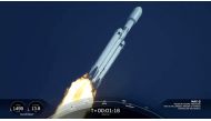 In this still image taken from a SpaceX broadcast, SpaceX's Falcon Heavy rocket lifts off from Launchpad 39A at Kennedy Space Center in Florida on November 1, 2022. - The rocket USSF-44 mission carries a US Space Force payload. (Photo by Handout / SPACEX / AFP) 