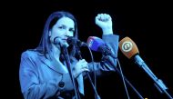 Jelena Trivic of the Party of Democratic Progress (PDP) attends Bosnian Serb opposition parties protest over election results in Banja Luka, Bosnia and Herzegovina, November 2, 2022. (REUTERS/Fedja Grulovic)