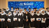 Dr. Sheikha Aisha bint Faleh Al Thani, Chairperson of Al Faleh Educational Holding, with the graduates.