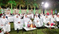 Sheikh Dr Khalid bin Thani bin Abdullah Al Thani, QIIB Chairman of the Board of Directors; QIIB Chief Executive Officer Dr Abdulbasit Ahmed A Al Shaibei with officials and dignitaries at Sharq Village, yesterday. PIC: Abdul Basit 