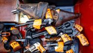 Undeclared firearms owned by residents are seen at a police station in Nice as part of an unprecedented collection campaign in France, November 30, 2022. Reuters /Eric Gaillard