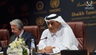 Chairman of the Board of Trustees of the Rule of Law and Anti-Corruption Centre H E Dr. Ali bin Fetais Al Marri  (right) during the ceremony.