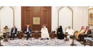 Speaker of the Shura Council H E Hassan bin Abdullah Al Ghanim meeting President of the Assembly of the Portuguese Republic H E Augusto Ernesto dos Santos Silva, in Doha, yesterday.