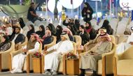 Minister of Culture and Chairman of the Organizing Committee for the National Day celebrations, H E Sheikh Abdulrahman bin Hamad Al Thani, and other officials attending the forum at Darb Al Saai. 
