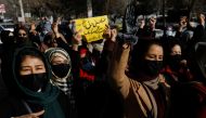 Afghan women chant slogans in protest against the closure of universities to women by the Taliban in Kabul, Afghanistan, December 22, 2022. (REUTERS)