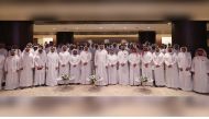Minister of Commerce and Industry H E Sheikh Mohammed bin Hamad bin Qassim Al Thani with other officials during a ceremony to honour the committees and working groups for participating in hosting the FIFA World Cup Qatar 2022.