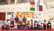 Director of Abu Sidra Mall Haroun Qadri, Qatar Chess Federation (QCF) President Muhammad Al Madhahka and QCF Secretary-General of the Federation Youssef Muhammad Al Mutawa with the award winners at the conclusion of the Abu Sidra Mall Chess Championship.
