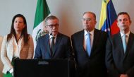 File photo: The head of the opposition delegation of Venezuela Gerardo Blyde Perez talks to the media accompanied by other delegates, in Mexico City, Mexico November 26, 2022. Reuters/Henry Romero/File Photo