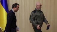 French Defence Minister Sebastien Lecornu and his Ukrainian counterpart Oleksii Reznikov leave a news conference, as Russia's attack on Ukraine continues, in Kiev, Ukraine, on December 28, 2022. REUTERS/Gleb Garanich