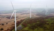 Wind turbines are seen at Mynydd Portref Wind Farm near Hendreforgan in South Wales, Britain, November 15, 2021. Picture taken with a drone. REUTERS/Matthew Childs/File Photo