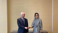 Al Muraikhi meeting with Minister of State for Foreign Affairs of Pakistan H E Hina Rabbani Khar in Geneva, yesterday. 
