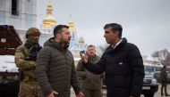 Ukraine's President Volodymyr Zelenskiy and Britain's new Prime Minister Rishi Sunak visit at an exhibition displaying destroyed Russian military vehicles, amid Russia's invasion, in central Kyiv, Ukraine on November 19, 2022. File Photo / Reuters