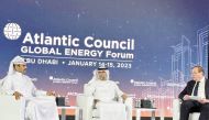Minister of State for Energy Affairs and the President and CEO of QatarEnergy H E Saad Sherida Al Kaabi with H E Suhail Al-Mazrouei, the Minister of Energy and Infrastructure of the United Arab Emirates at the Global Energy Forum, Abu Dhabi.
